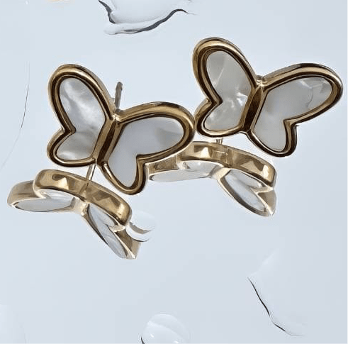 Butterflies Earrings, 18K Gold Plated Steel