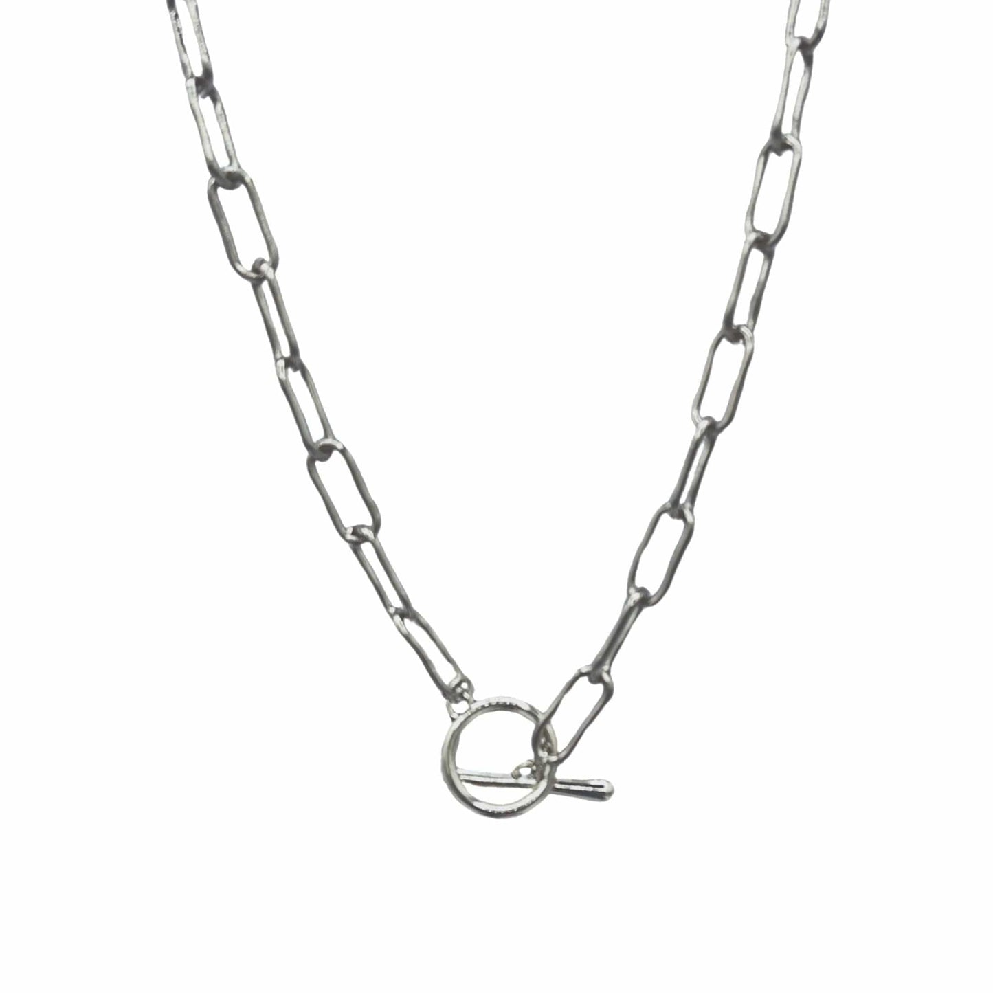 Stainless Steel Paperclip Chain Necklace with Toggle Clasp