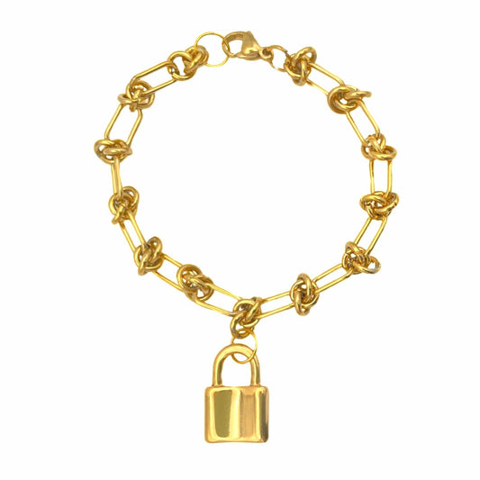 Stainless Steel “Barbed Wire” Link Bracelet With Padlock Charm