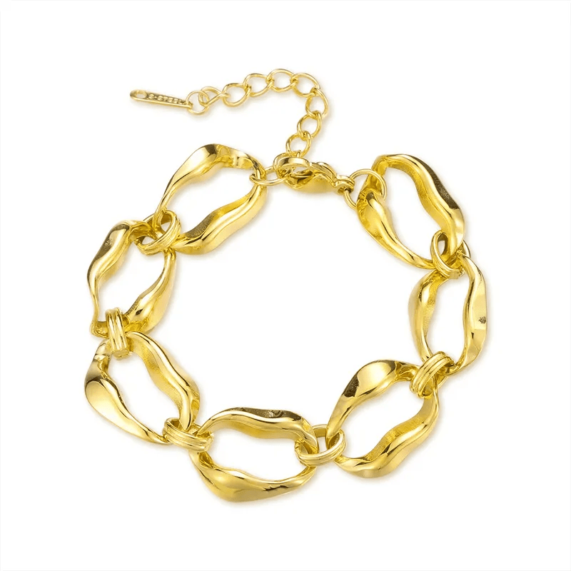 Gold Over Stainless Steel Irregular Link Bracelet