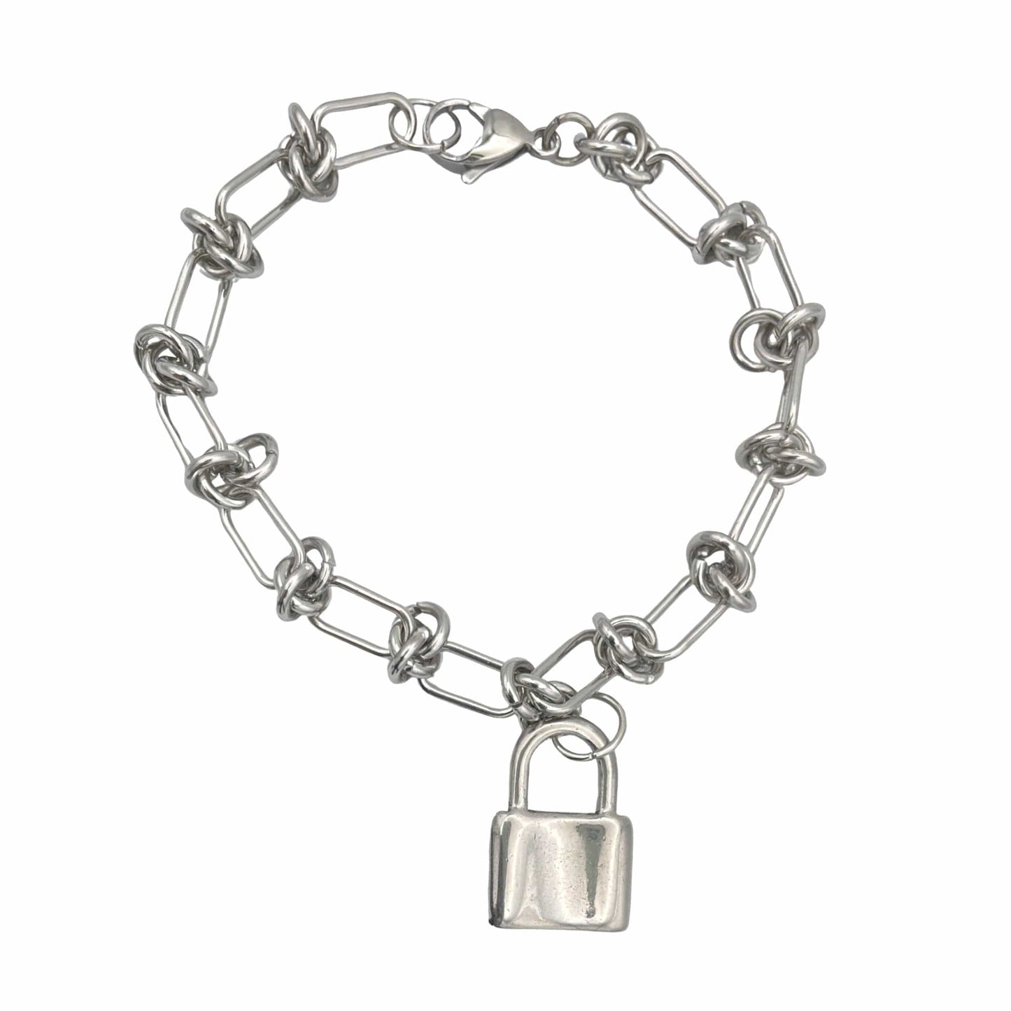 Stainless Steel “Barbed Wire” Link Bracelet With Padlock Charm