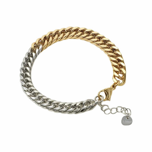 Two Tone Gold and Silver Cuban Curb Chain Bracelet