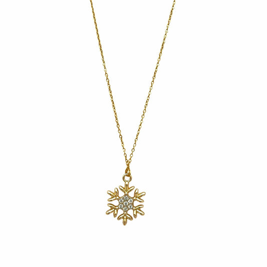 Delicate Gold Over Stainless Steel Chain with Gold Tone Snowflake Charm with Rhinestones