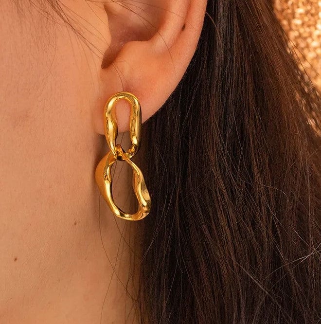 Double Link Gold Over Stainless Steel Drop Earrings