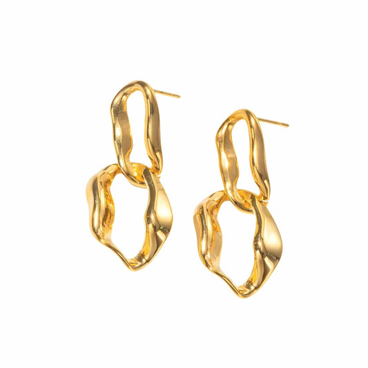 Double Link Gold Over Stainless Steel Drop Earrings