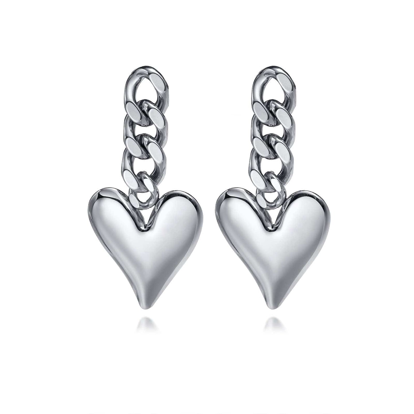 Stainless Steel Double Link Chain Earring  with Heart Drop