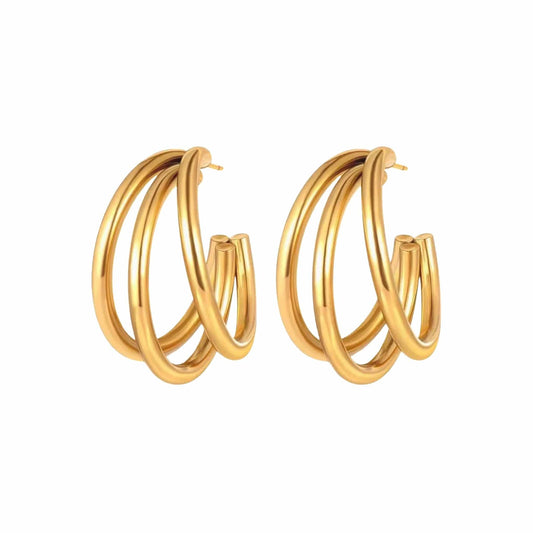 Triple C's Gold over Stainless Steel Hoop Earrings