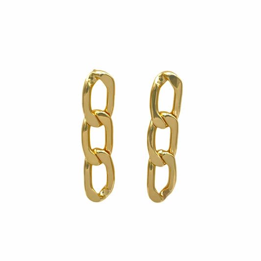 Triple Link Gold Over Stainless Steel Chain Earrings