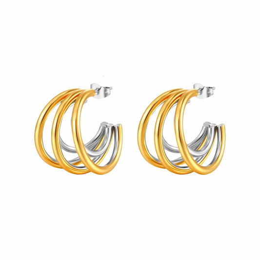 Two Tone Gold and Silver Stainless Steel 5 C-Hoop Earrings