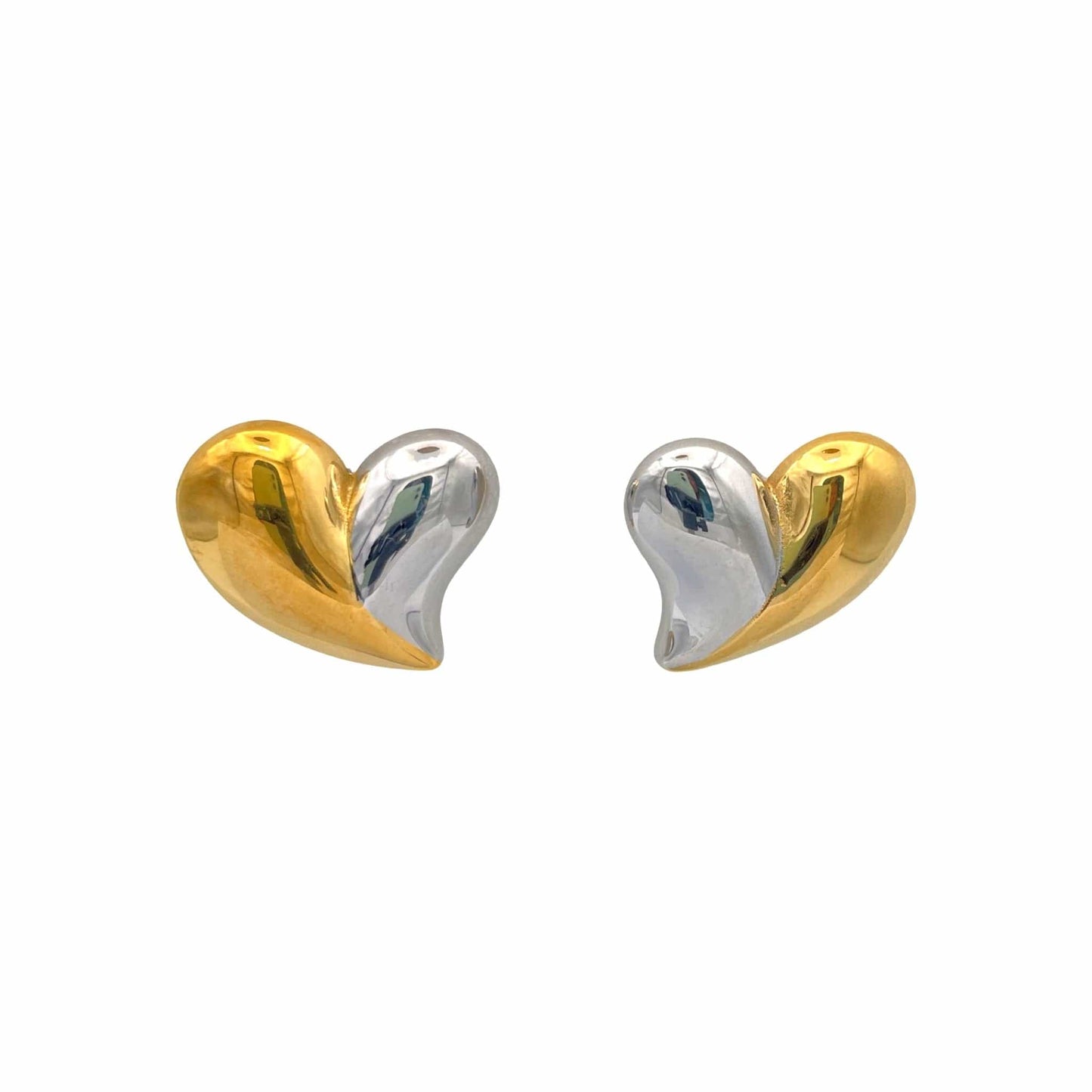 Two Tone Silver and Gold Stainless Steel Curvy Heart Earrings