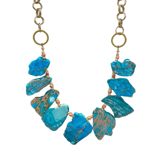 Turquoise Blue Imperial Jasper Gemstone Statement Necklace