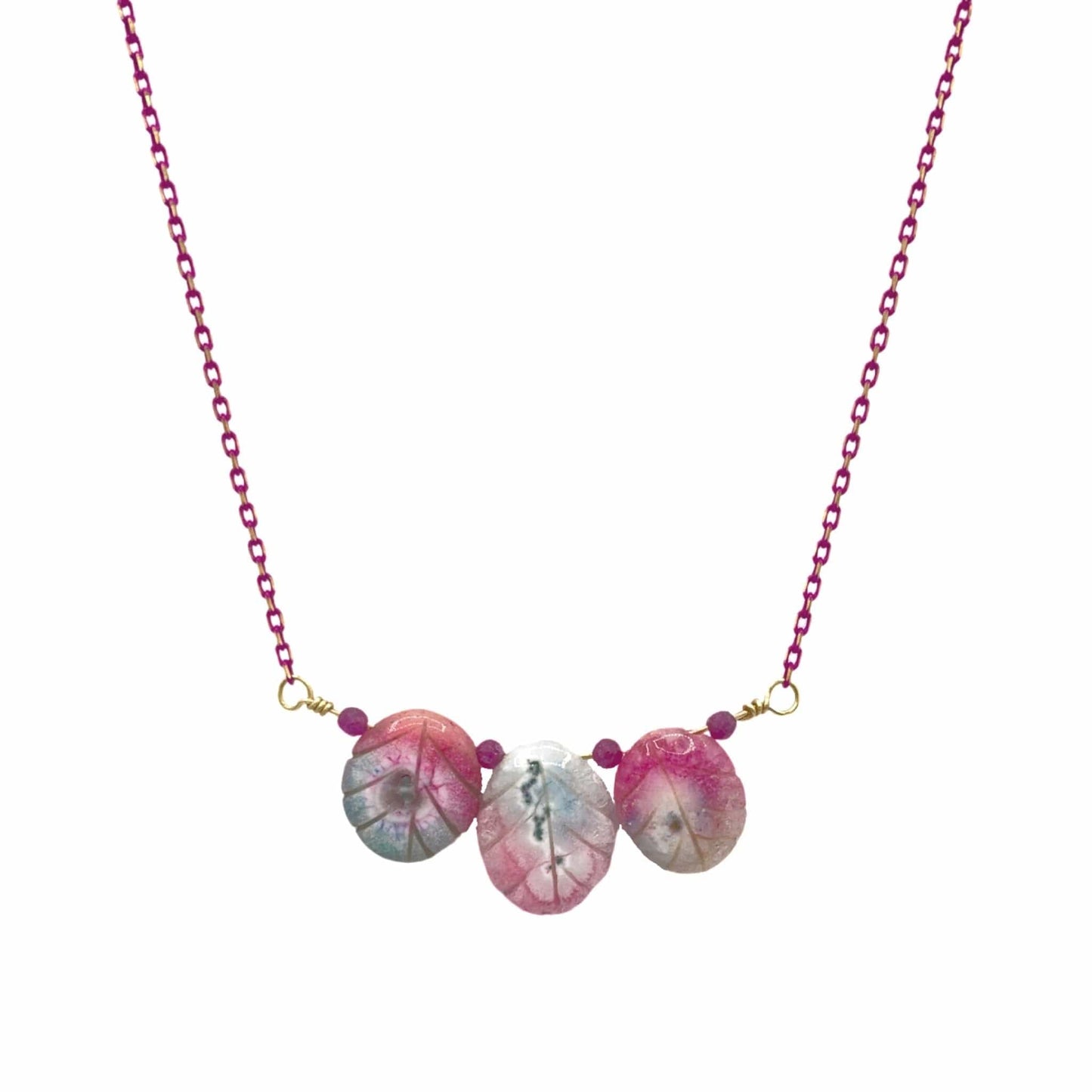 Watermelon Solar Quartz with Petite Rubies Necklace